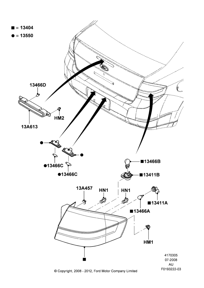 Схема Задние фонари, Tail lamps - Level 1, Chrome; 21.07.2008–07.12.2010