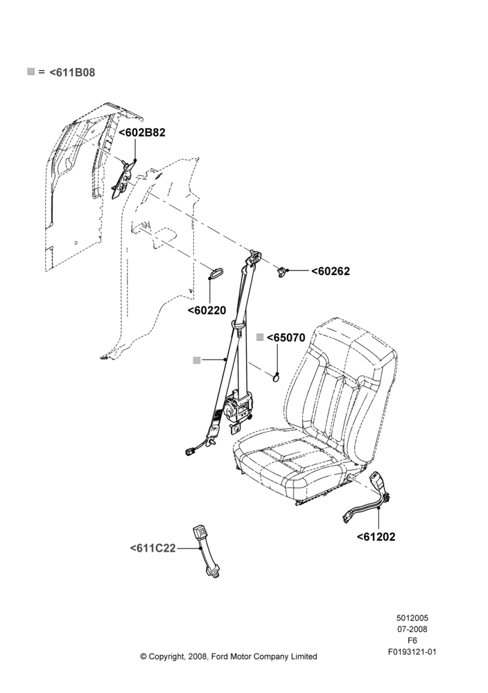 Схема Передние ремни безопасности, Bucket Type Front Seat, Crew Cab, Sports Front Seat, With Captain Chair Front Seats; 18.08.2008–23.12.2014