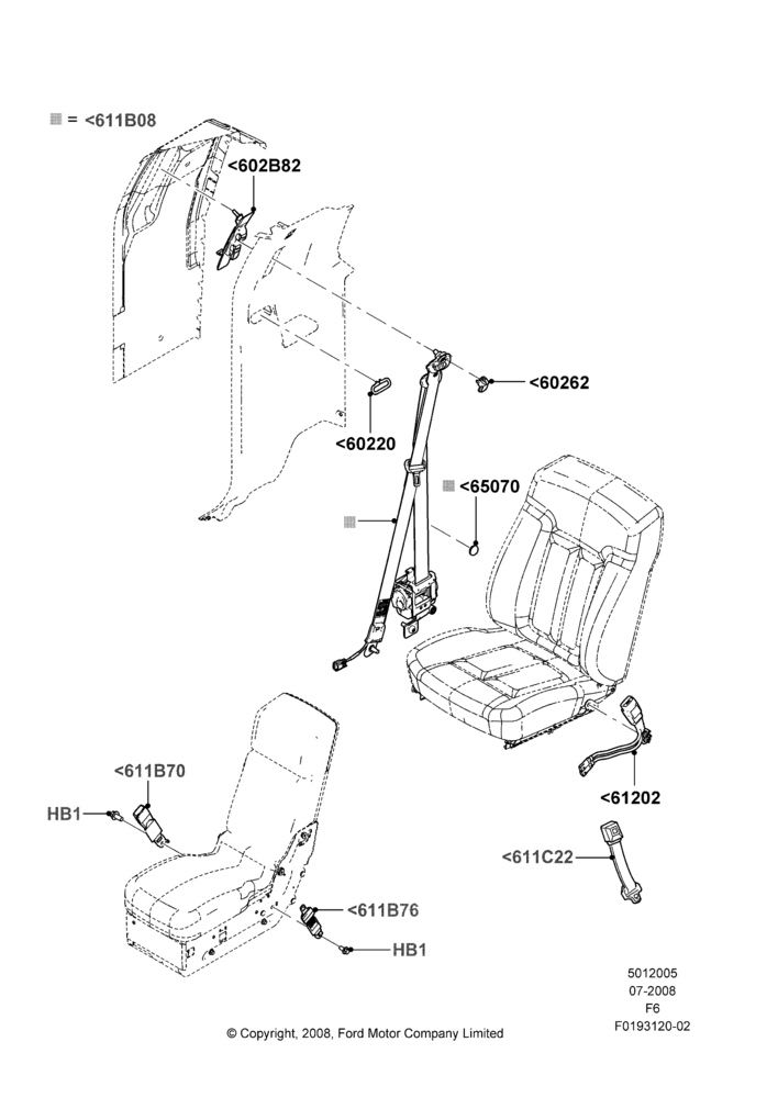 Схема Передние ремни безопасности, Crew Cab, With 40/20/40 Split Bench Frnt Seat, With Split Bench Front Seat, With Sport 40/20/40 Front Seat; 18.08.2008–03.11.2010
