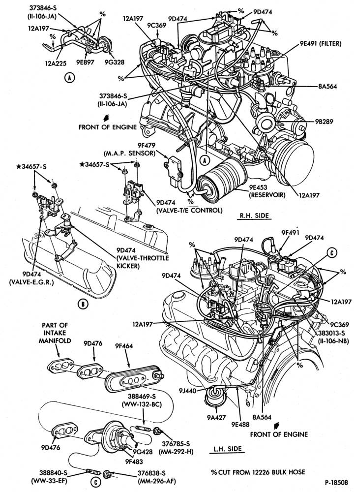 Схема 8 CYL. 5.0L (302 C.I.D.)-GAS-F150/250 and U150-Calif.-exc. E.F.I.