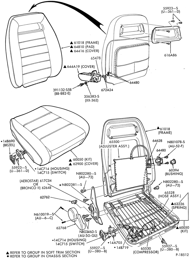 Схема SEATS-Front seat parts  - captains chairs - front-R
