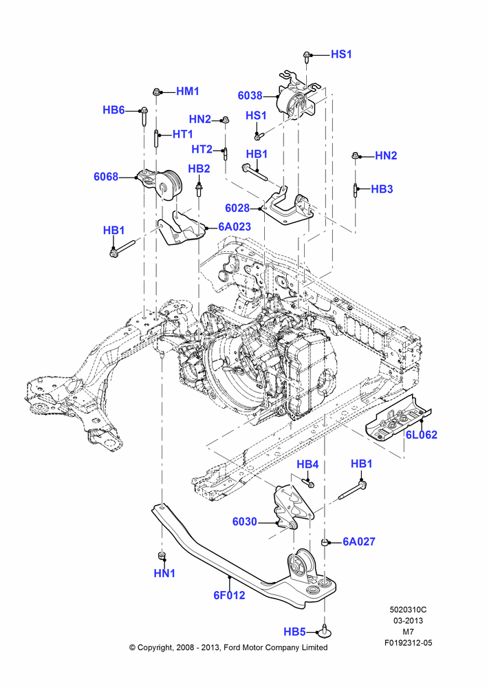 Схема Опоры КПП, 6 Speed Auto Trans 6F Mid-Range; 23.06.2008–29.04.2012
