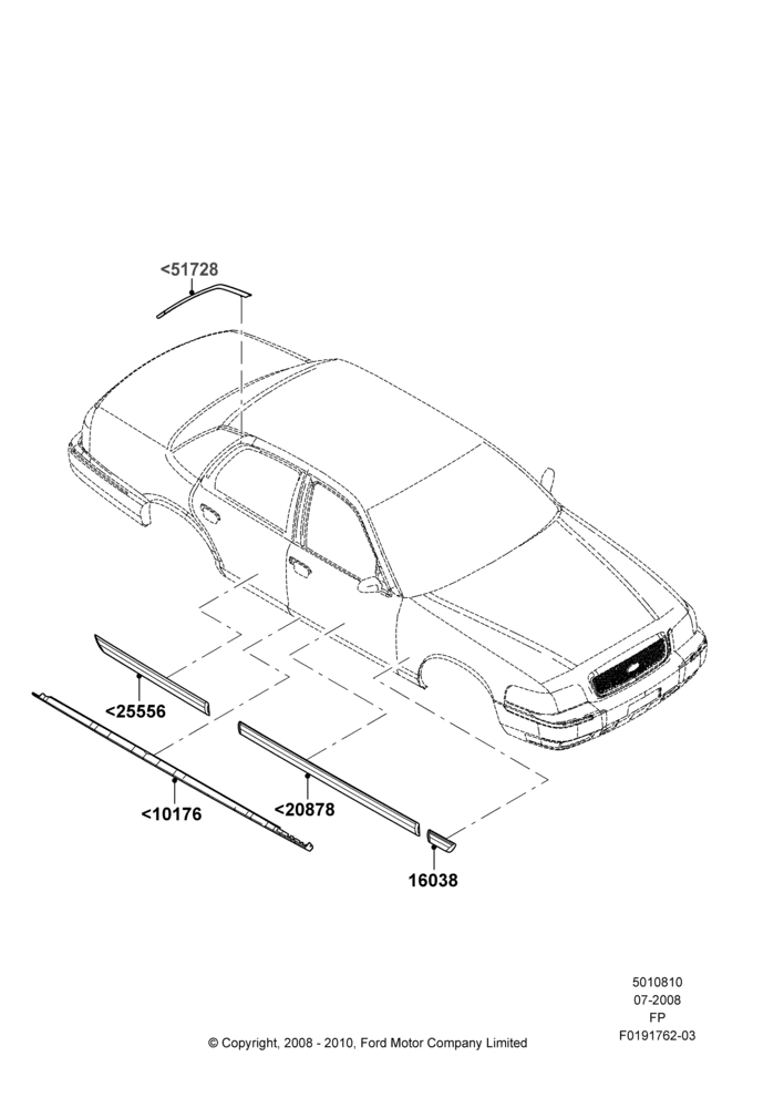 Схема Молдинги кузова, Less Long Wheelbase Package; 21.07.2008–04.01.2011