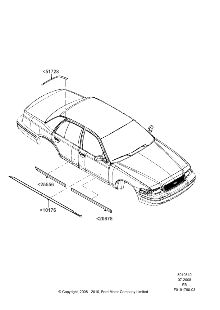 Схема Молдинги кузова, Less Long Wheelbase Package; 21.07.2008–26.09.2011