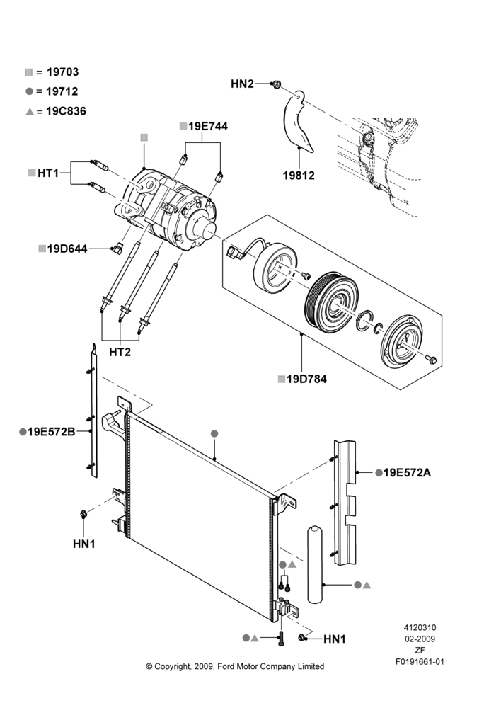 Схема Конденсатор и компрессор кондиционера, 5.4L 4V DOHC EFI S/C ALUM V8 G; 26.02.2009–22.03.2010