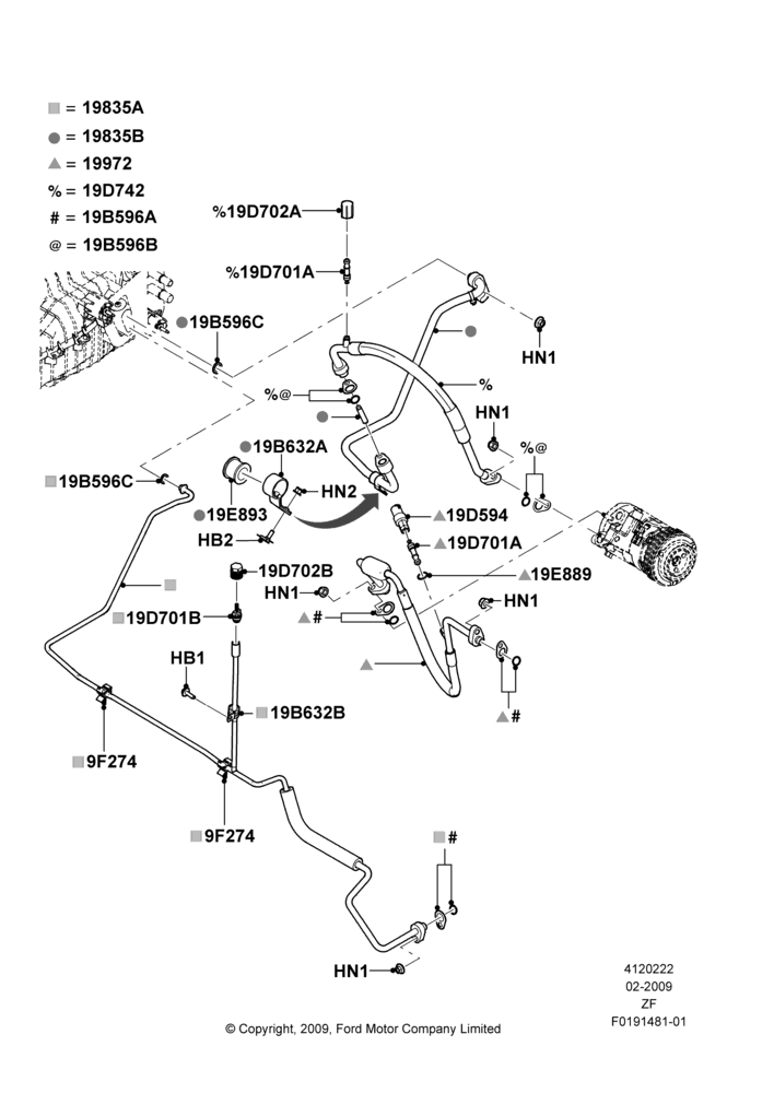 Схема Система кондиционирования, 4.6L 3v V8 SOHC EFI, 5.4L 4V DOHC EFI S/C ALUM V8 G; 26.02.2009–22.03.2010