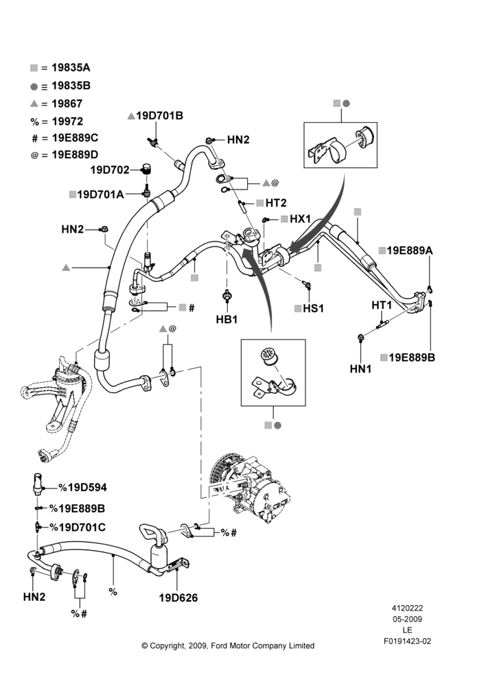 Схема Система кондиционирования, 3.5L DOHC T/C V6 Gas; 15.06.2009–06.02.2012