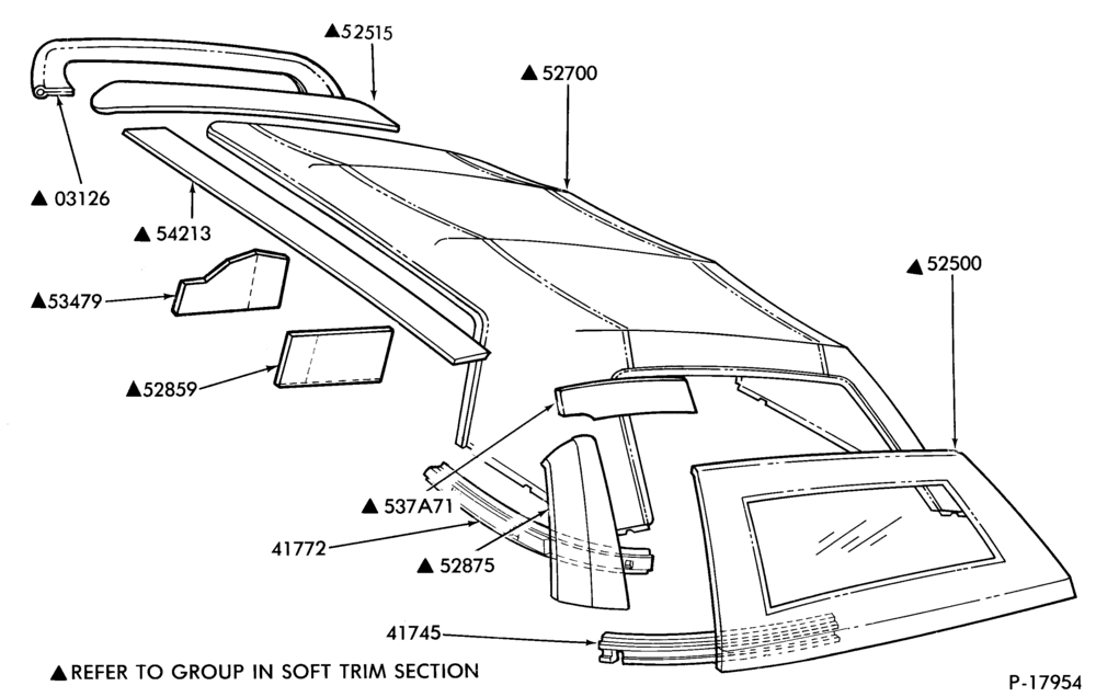 Схема SOFT, INTERIOR TRIM-Roof pads and cover - Mustang convertible