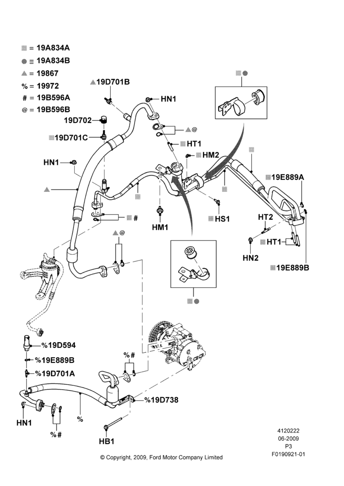 Схема Система кондиционирования, 3.5L DOHC T/C V6 Gas, Under Hood; 06.07.2009