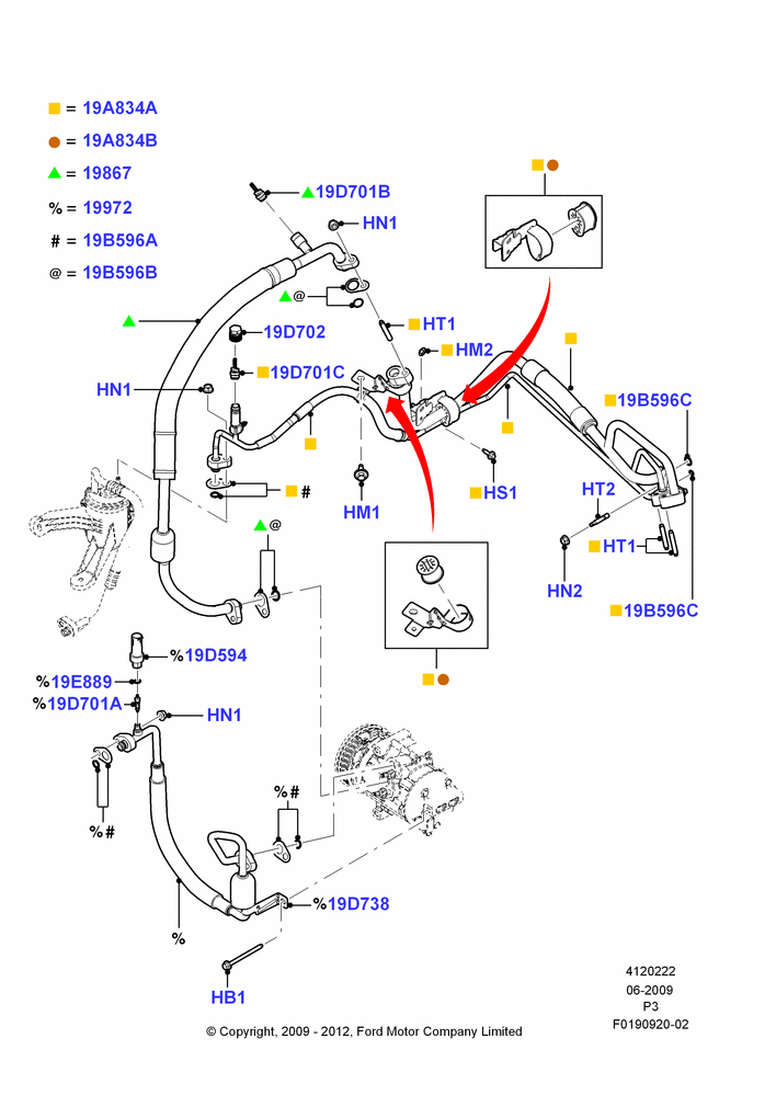 Схема Система кондиционирования, 3.5L 4V DOHC VCT SMPI V6 Gas, Under Hood; 06.07.2009–29.02.2012