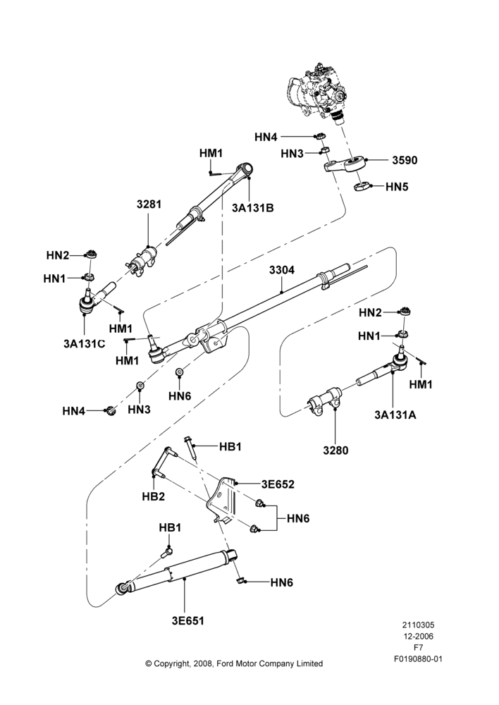 Схема Steering Linkage, Ford 250 Series, Ford 350 Series, LHD RWD; 18.12.2006–12.02.2010