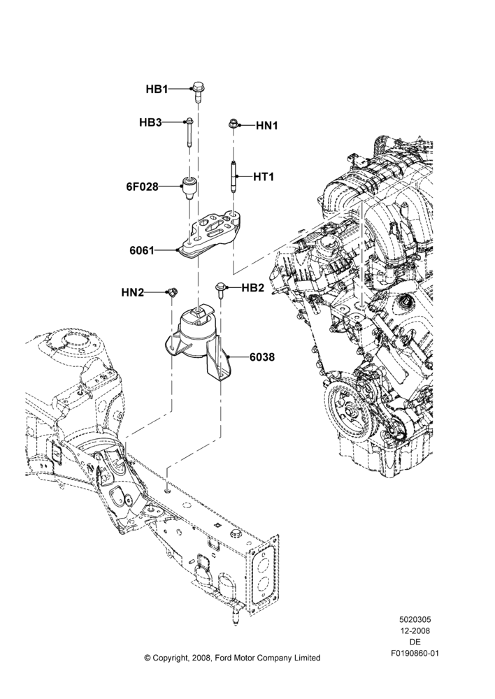 Схема Опоры двигателя, 3.0L 4V OHC V6 Duratec 230HP; 04.02.2009–29.07.2012