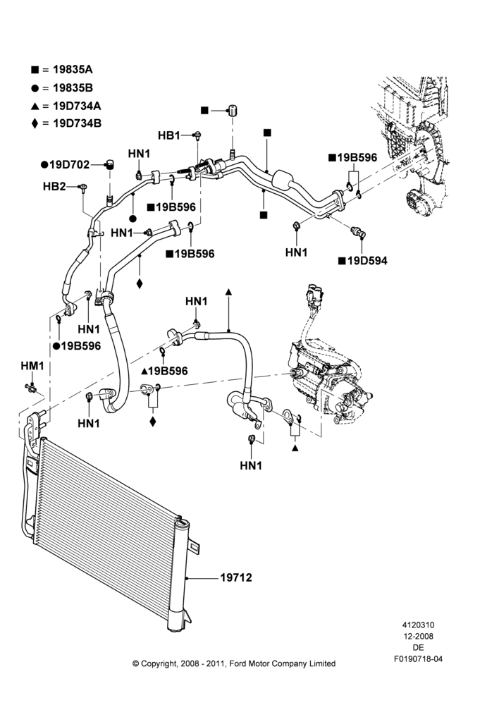 Схема Конденсатор и компрессор кондиционера, 2.5L 4v PFI I4 Gas/Electric, Condenser Assy; 04.02.2009–29.07.2012