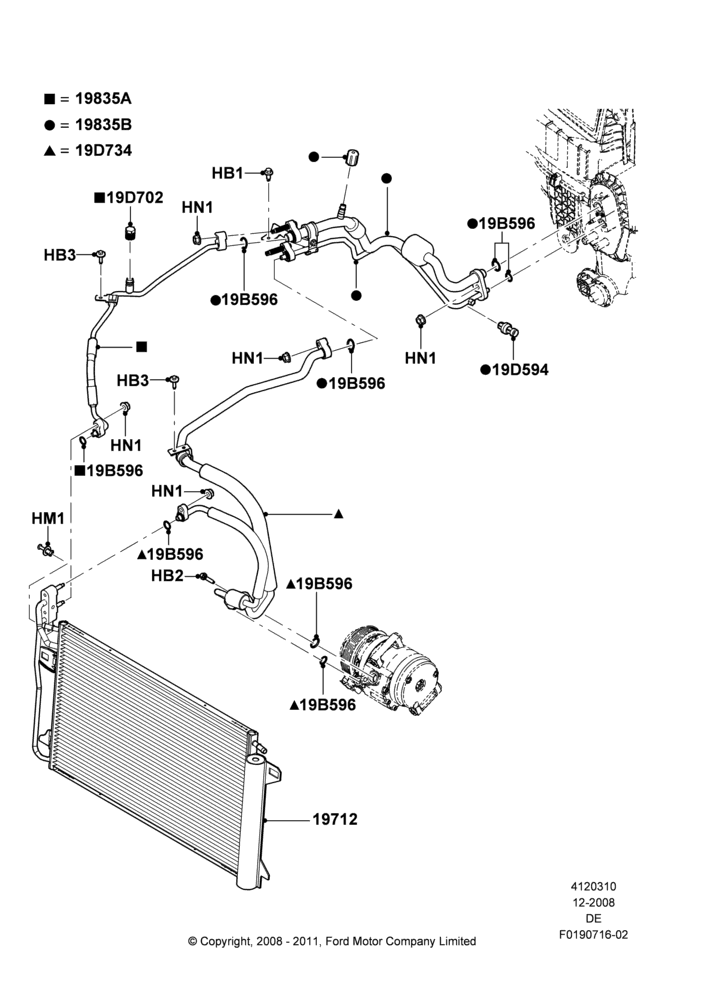 Схема Конденсатор и компрессор кондиционера, 3.5L 4V DOHC VCT SMPI V6 Gas, Condenser Assy; 04.02.2009–29.07.2012