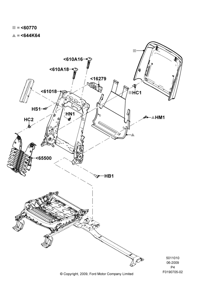 Схема Спинка переднего сиденья, With Pass 12 Way Power Seat Adjust; 06.07.2009–29.02.2012