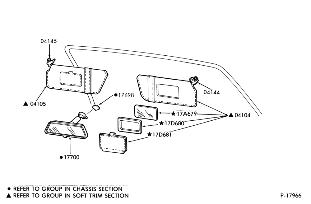 Схема BODY FRONT-Sun visor, vanity mirror and rear view mirror