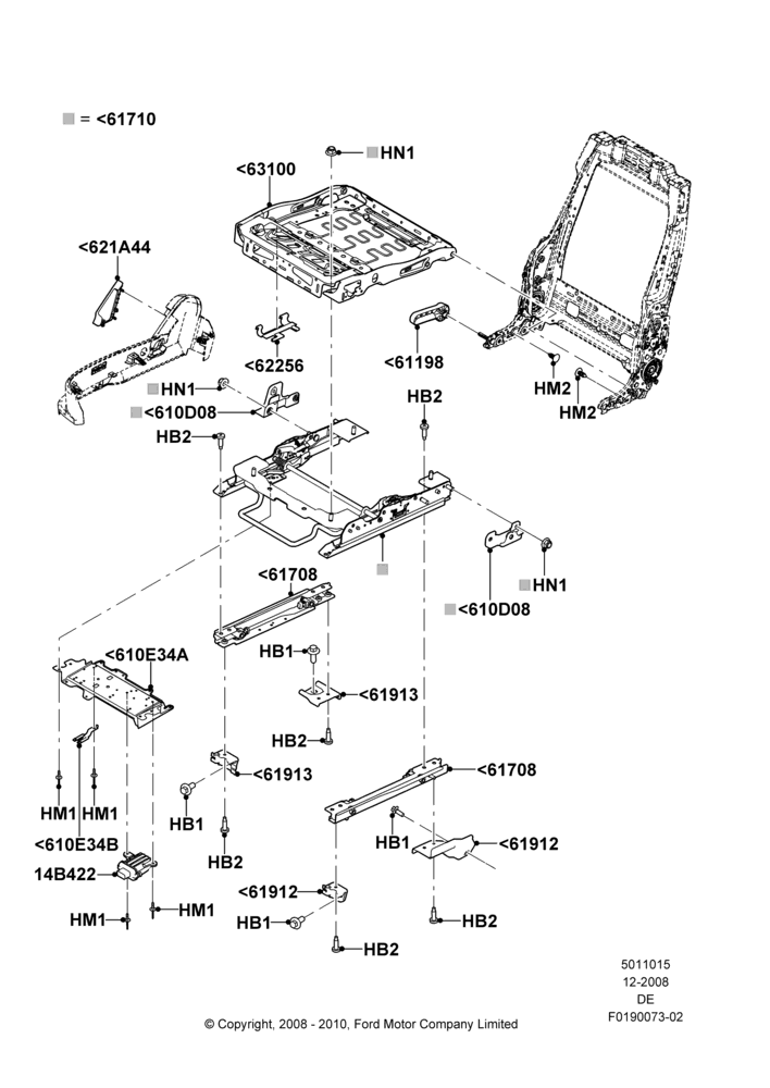 Схема Основание переднего сиденья, Ford Division Derivative, With Pass. 2 Way Manual Seat Adjust; 04.02.2009–29.07.2012