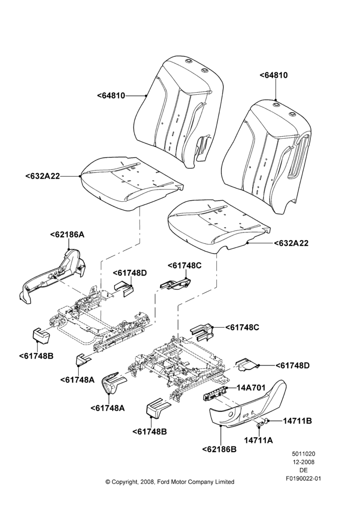 Схема Подушки и обогрев передних сидений, Less Temp Control Driver Seat, Less Temp Control Passenger Seat, Mercury Division Derivative; 04.02.2009–31.01.2011