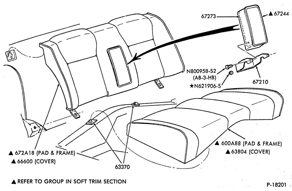 Схема SEATS AND SEAT BELTS-Rear seat parts