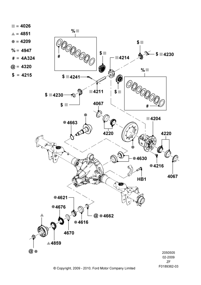 Схема Редуктор заднего моста — компоненты, 4.6L 3v V8 SOHC EFI, Rear Axle Limited Slip Differential; 26.02.2009–22.03.2010