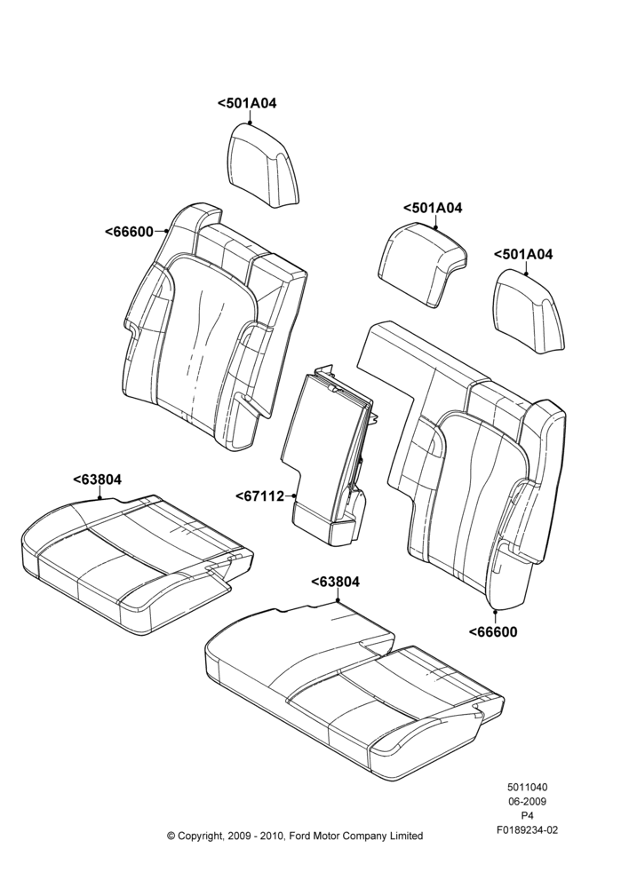 Схема Rear Seat Covers, 2nd Row 60/40 (3 P) Folding Seat; 06.07.2009–29.02.2012