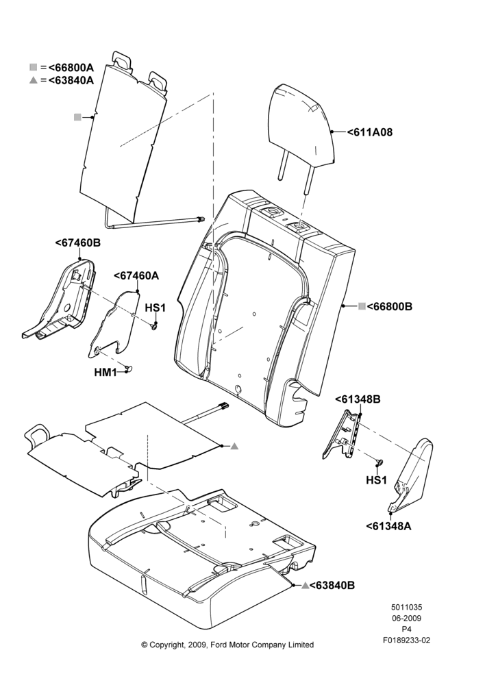 Схема Подушки и обогрев задних сидений, 2nd Row 60/40 (3 P) Folding Seat, RH; 06.07.2009–13.06.2011