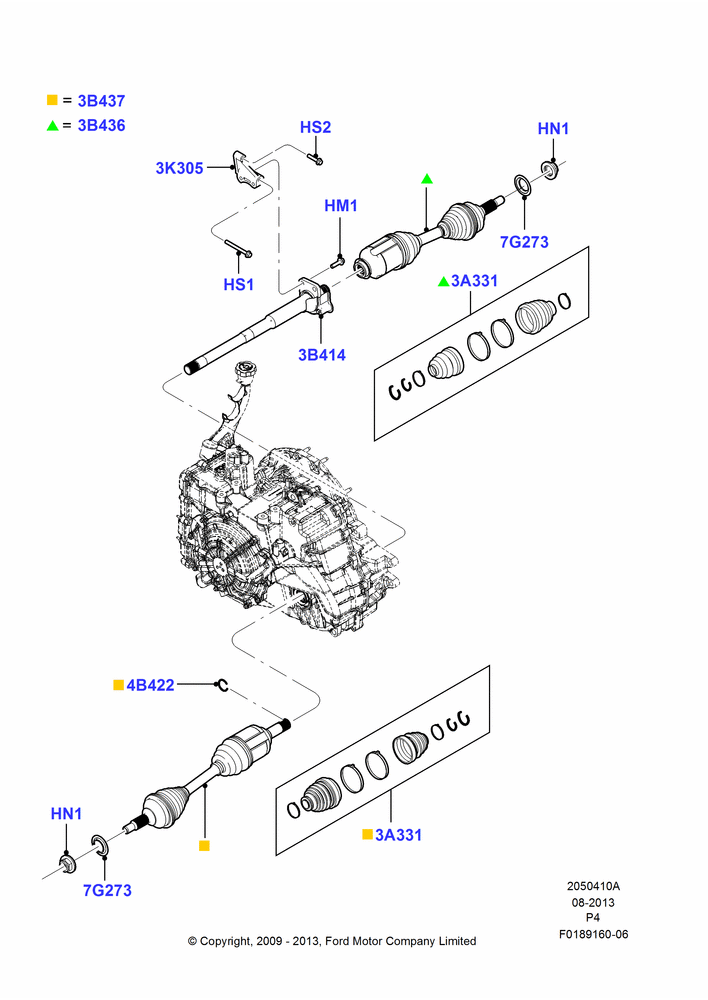 Схема Приводные валы переднего моста, 3.5L DOHC T/C V6 Gas; 06.07.2009–29.02.2012