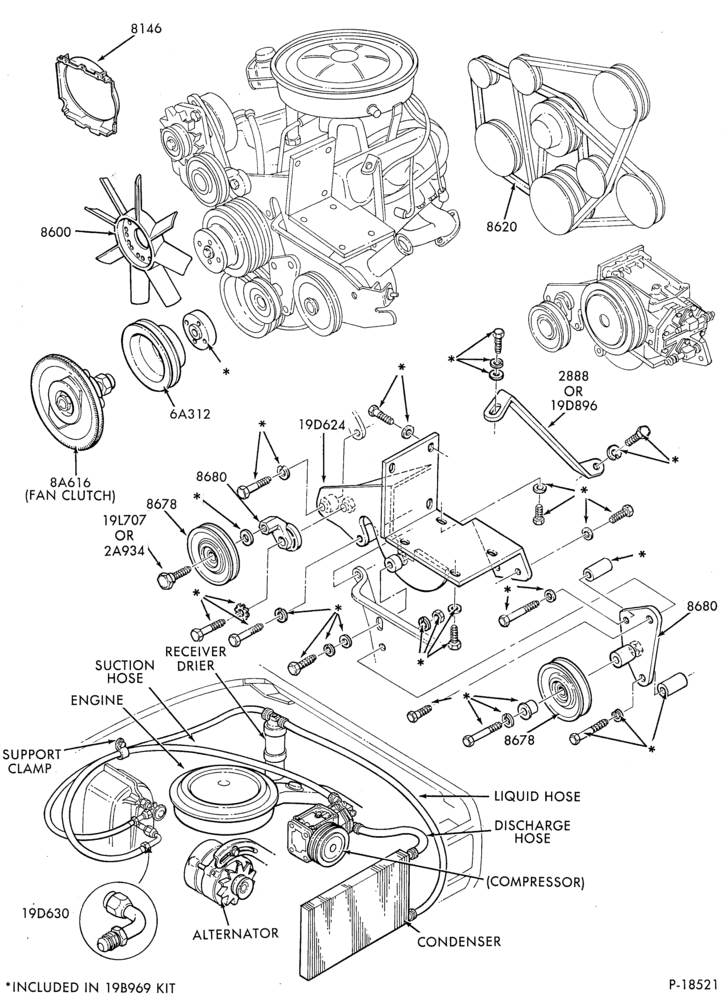 Схема AIR CONDITIONING-Compressor Installation - integral -6 cyl. 177 (2.9L) -6 cyl. 171 (2.8L) and 177 (2.9L)-R