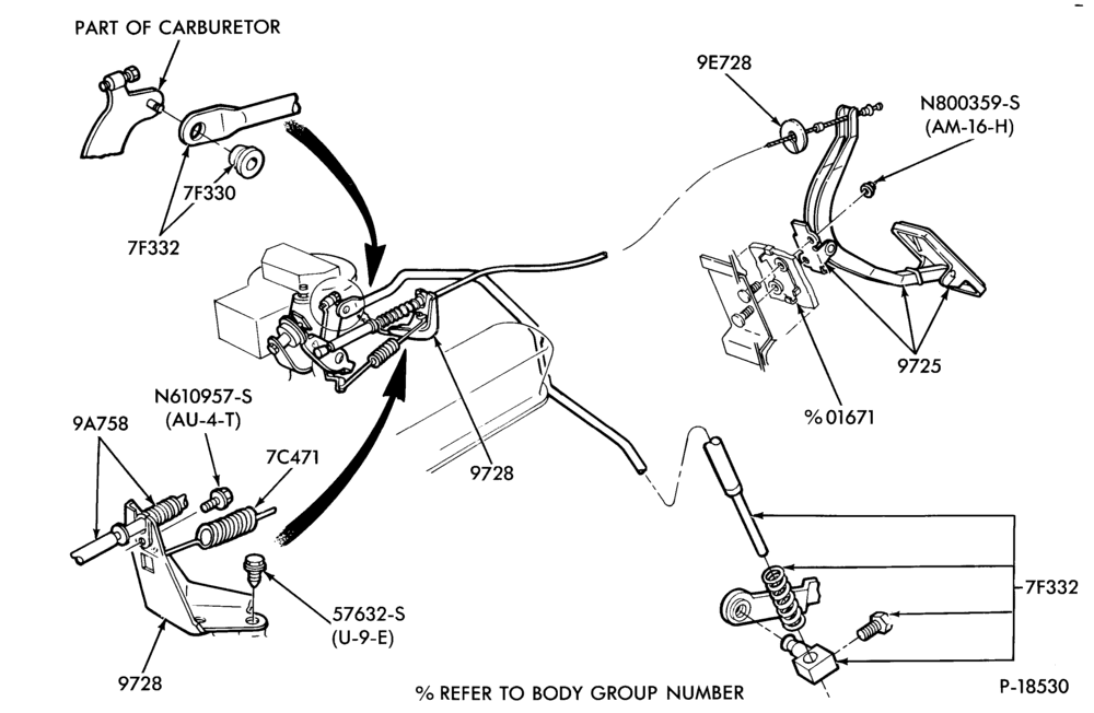 Схема 8 CYL. 5.0L (302 C.I.D.)-Accelerator linkage