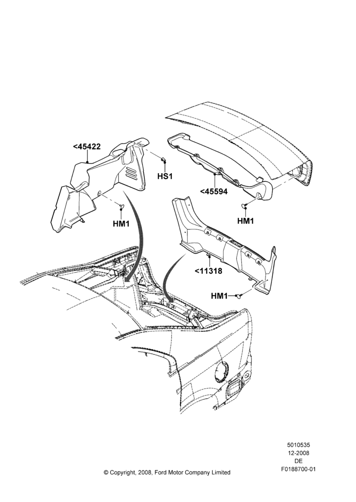 Схема Load Compartment Trim, 3.5L 4V DOHC VCT SMPI V6 Gas, 3.0L 4V OHC V6 Duratec 230HP, 2.5L Duratec HE PFI (170PS); 04.02.2009–01.12.2009