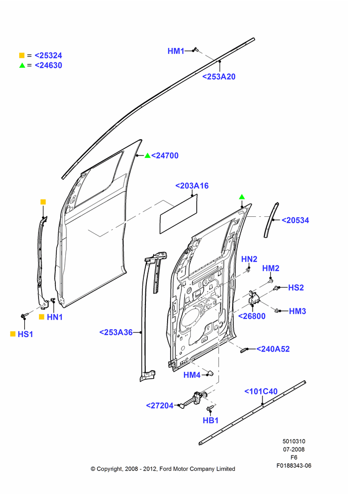 Схема Задние двери, Hinges & Weatherstrips, Super Cab; 18.08.2008–23.12.2014