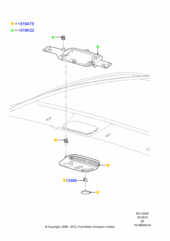 Схема Консоль потолочная, Coupe, Less Anti-Theft Alarm; 26.02.2009–27.06.2014