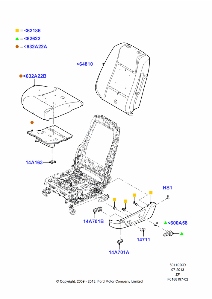 Схема Подушки и обогрев передних сидений, Less Temp Control Driver Seat, Less Temp Control Passenger Seat, Sports Front Seat; 26.02.2009–27.06.2014