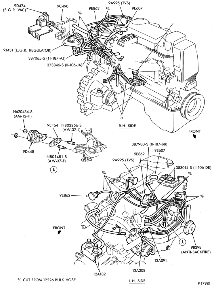 Схема 4 CYL. 1.6L (98 C.I.D.)-recirculation (E.G.R.) - tube installation  - Std.  - H.O. - MTX - exc. Can.