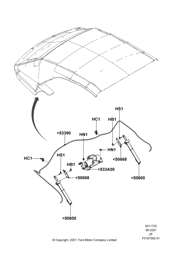 Схема Soft Top Power Mechanism, Convertible; 20.08.2007–26.02.2009