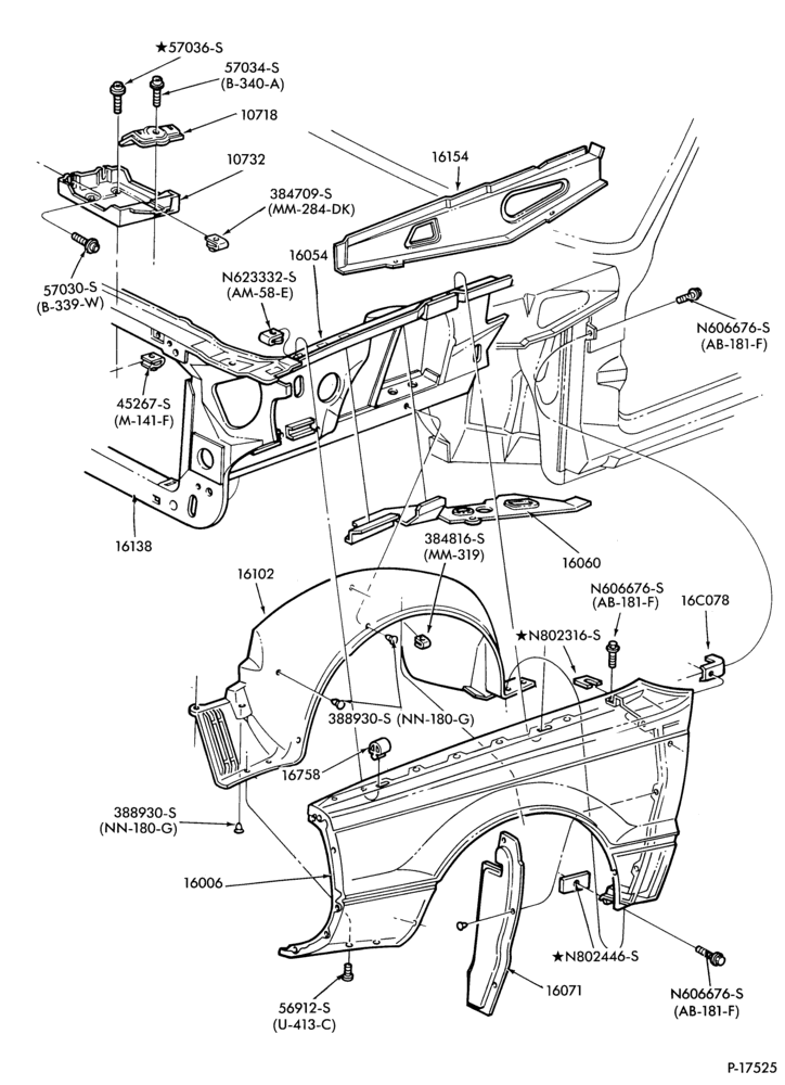 Схема FENDERS AND HOODS-Fender and apron sheet metal