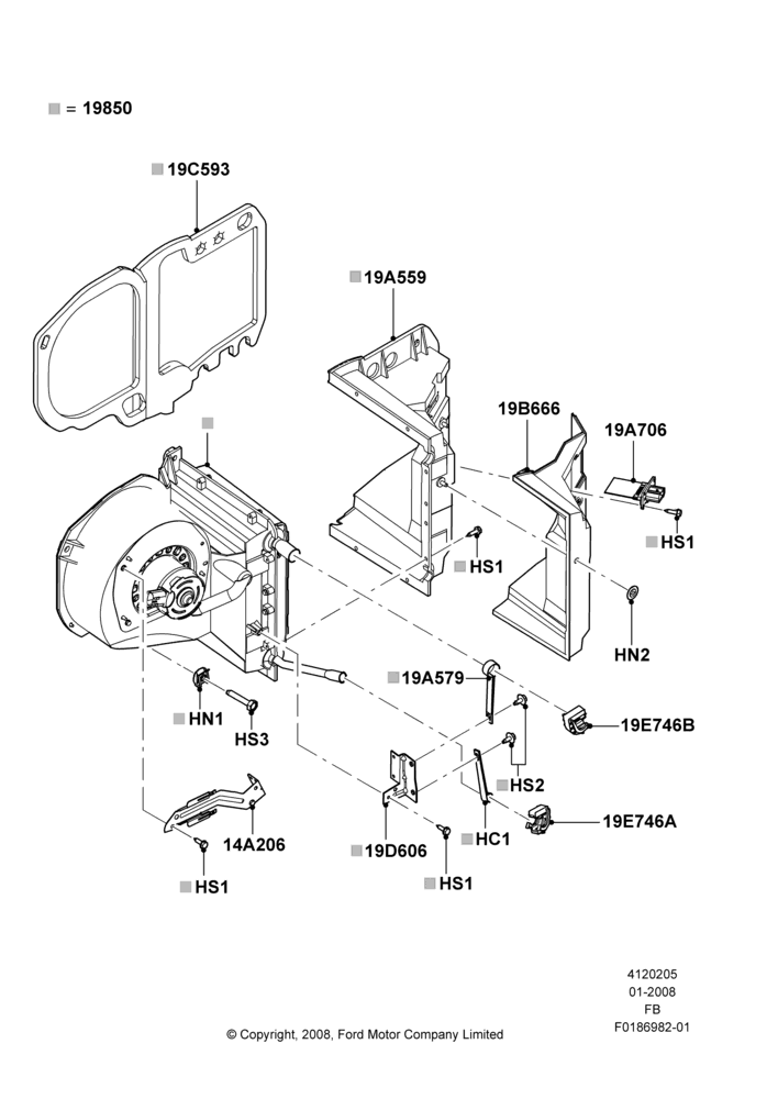 Схема Климат — наружные компоненты, Manual Air Conditioning, Evaporator And Blower Main Unit Assembly; 02.01.2008–26.09.2011