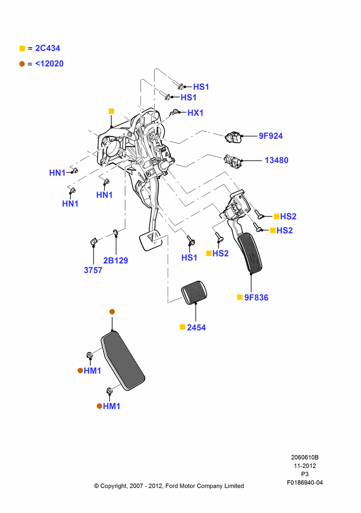 Схема Педали тормоза и сцепления, With Memory Adjustable Foot Pedals; 02.05.2008–06.07.2009