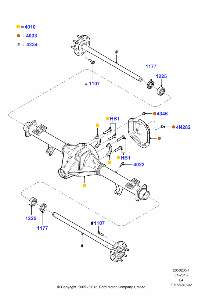 Схема Задний мост, 6340 LB(2876 KG) Rear Axle Asy, Ford 350 Series, Less Electronic Stability Control; 18.04.2005–18.08.2008