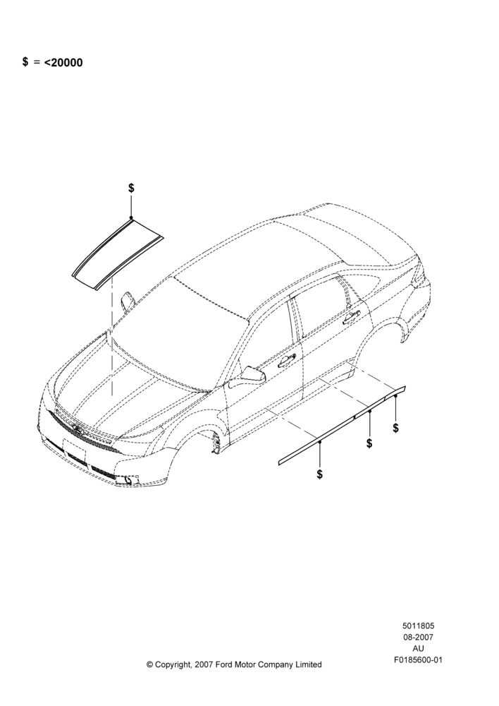 Схема Декоративные наклейки, 4 Door Sedan, Accessory; 27.08.2007–07.12.2010