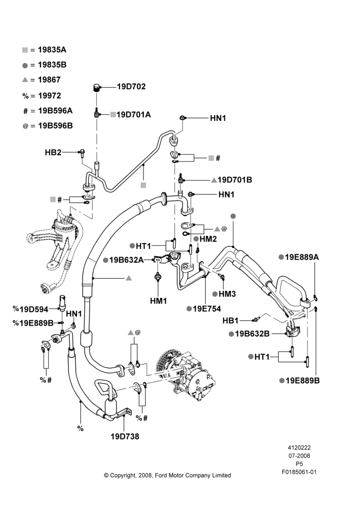 Схема Система кондиционирования, Rear Auxiliary Air Conditioning, Under Hood; 13.08.2008–15.06.2009