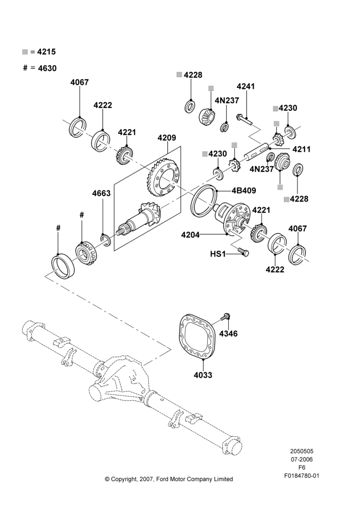 Схема Редуктор заднего моста — компоненты, Rear Axle Less Limited Slip Diff, With 10.25 Axle; 04.03.2007–18.08.2008