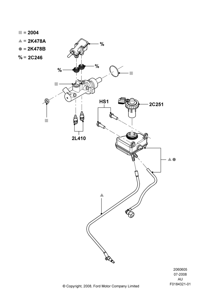 Схема Главный тормозной цилиндр, Less Anti-Lock Braking System; 21.07.2008–07.12.2010