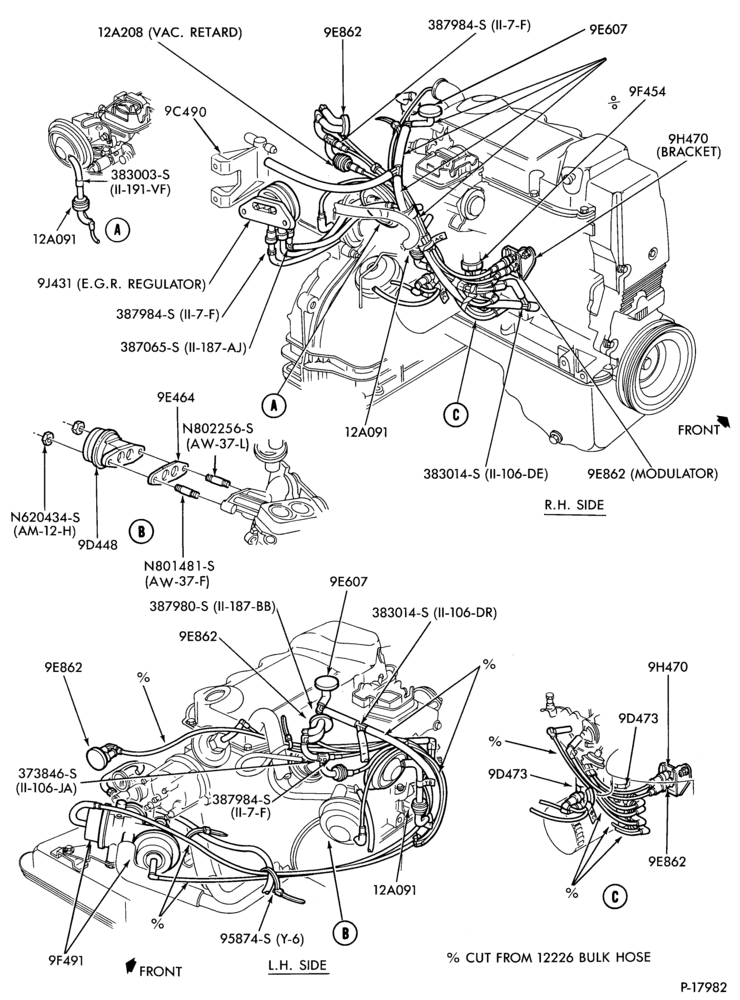 Схема 4 CYL. 1.6L (98 C.I.D.)-recirculation (E.G.R.) - tube installation  - Std. - H.O. - ATX - exc. Can.