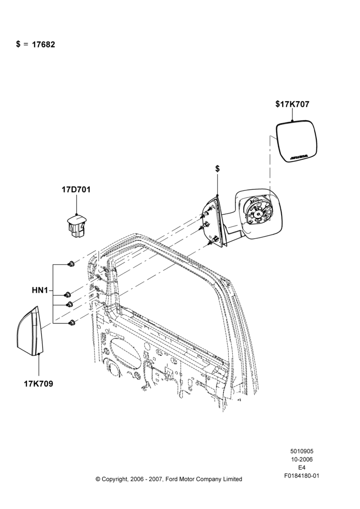 Схема Наружные зеркала заднего вида, Dual Sail Mtd Hand Set Mirrors; 16.10.2006–24.08.2009