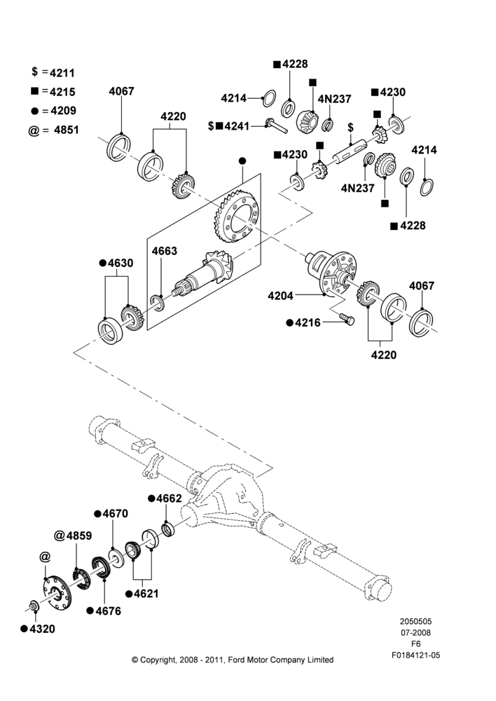 Схема Редуктор заднего моста — компоненты, Rear Axle Less Limited Slip Diff, With 9.75" Axle; 18.08.2008–20.12.2010