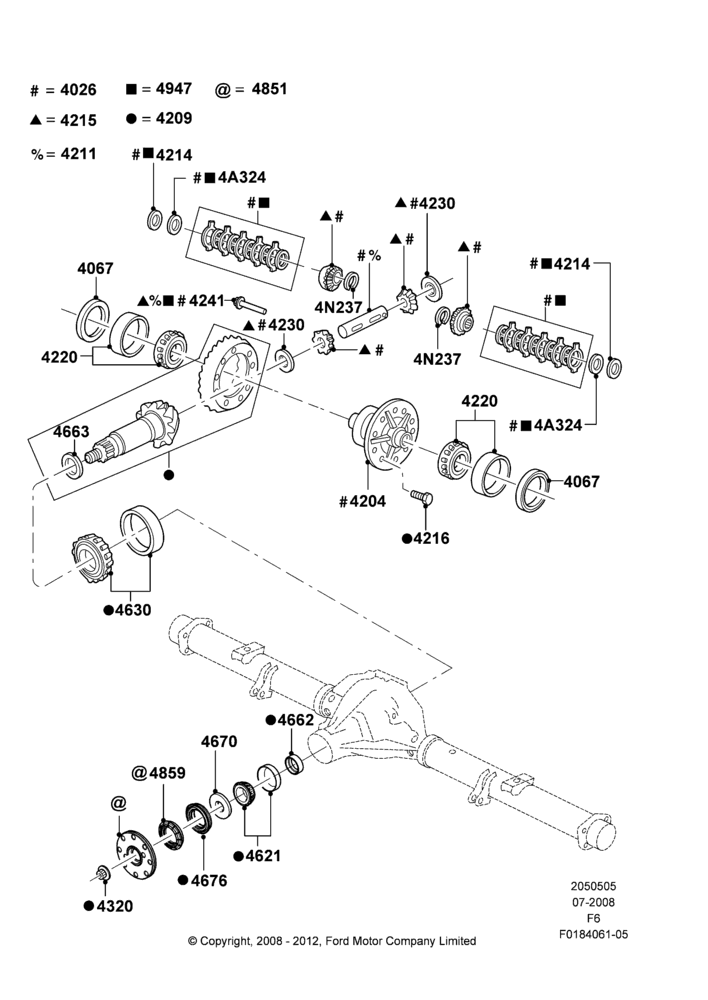 Схема Редуктор заднего моста — компоненты, Rear Axle Limited Slip Differential, With 9.75" Axle; 18.08.2008–20.12.2010