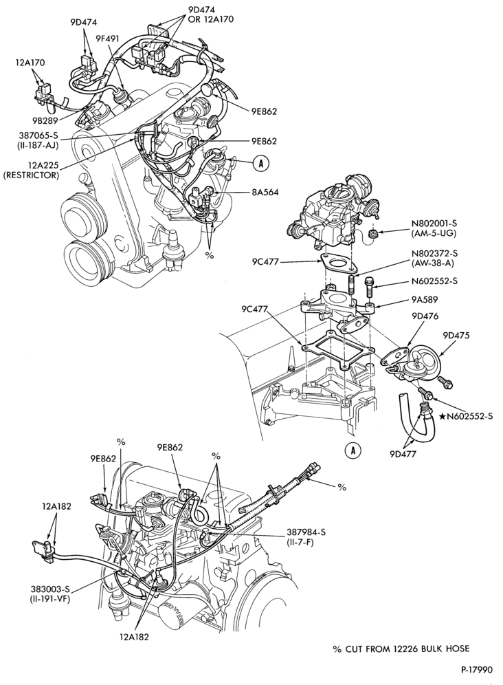 Схема 4 CYL. 2.3L (140 C.I.D.)-recirculation (E.G.R.) - Calif., alt. - w/o E.F.I.
