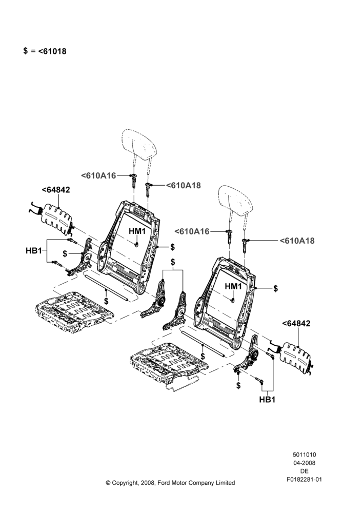 Схема Спинка переднего сиденья, Ford Division Derivative, Less Fold Flat Front Passenger Seat, Less LH Lumbar Support, Less RH Lumbar Support; 02.06.2008–04.02.2009