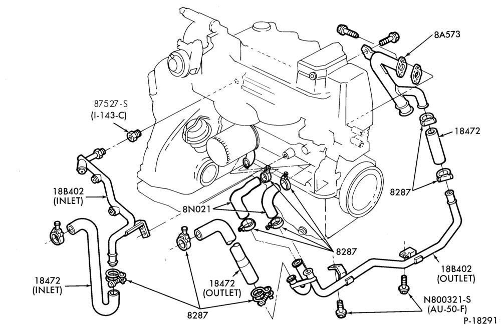 Схема AIR CONDITIONER-Heater and controls  - hose installation- 4 cyl. 1.9L EFI